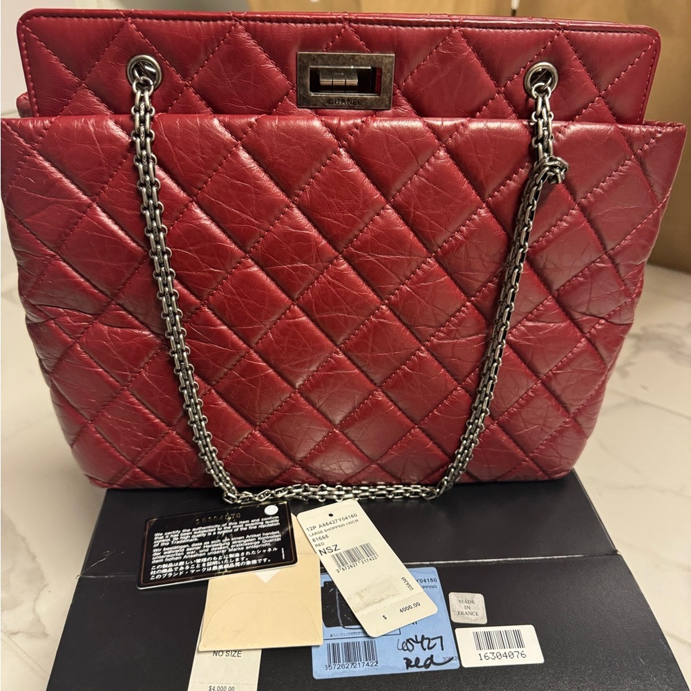 Chanel Red Quilted Chain Tote Shoulder Bag